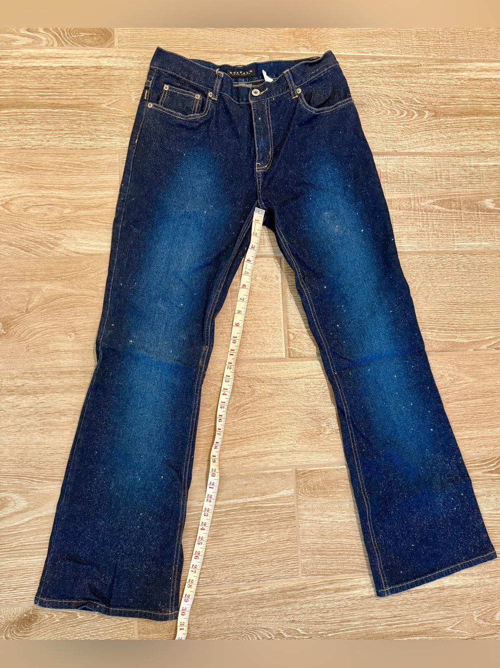 Buffalo David Bitton Women's Dark Indigo GLITTER Flare Jeans Y2K